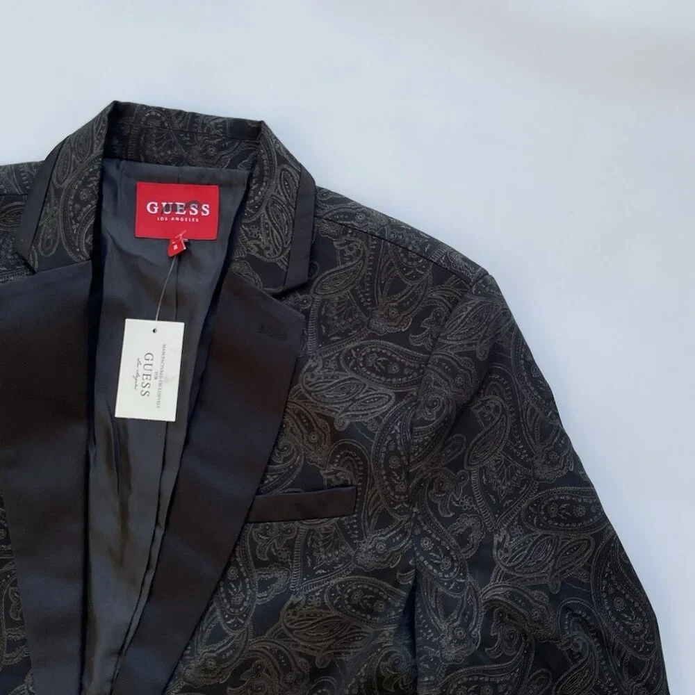 Guess Men’s Regular Blazer Paisley Printed Allover In Black Size M